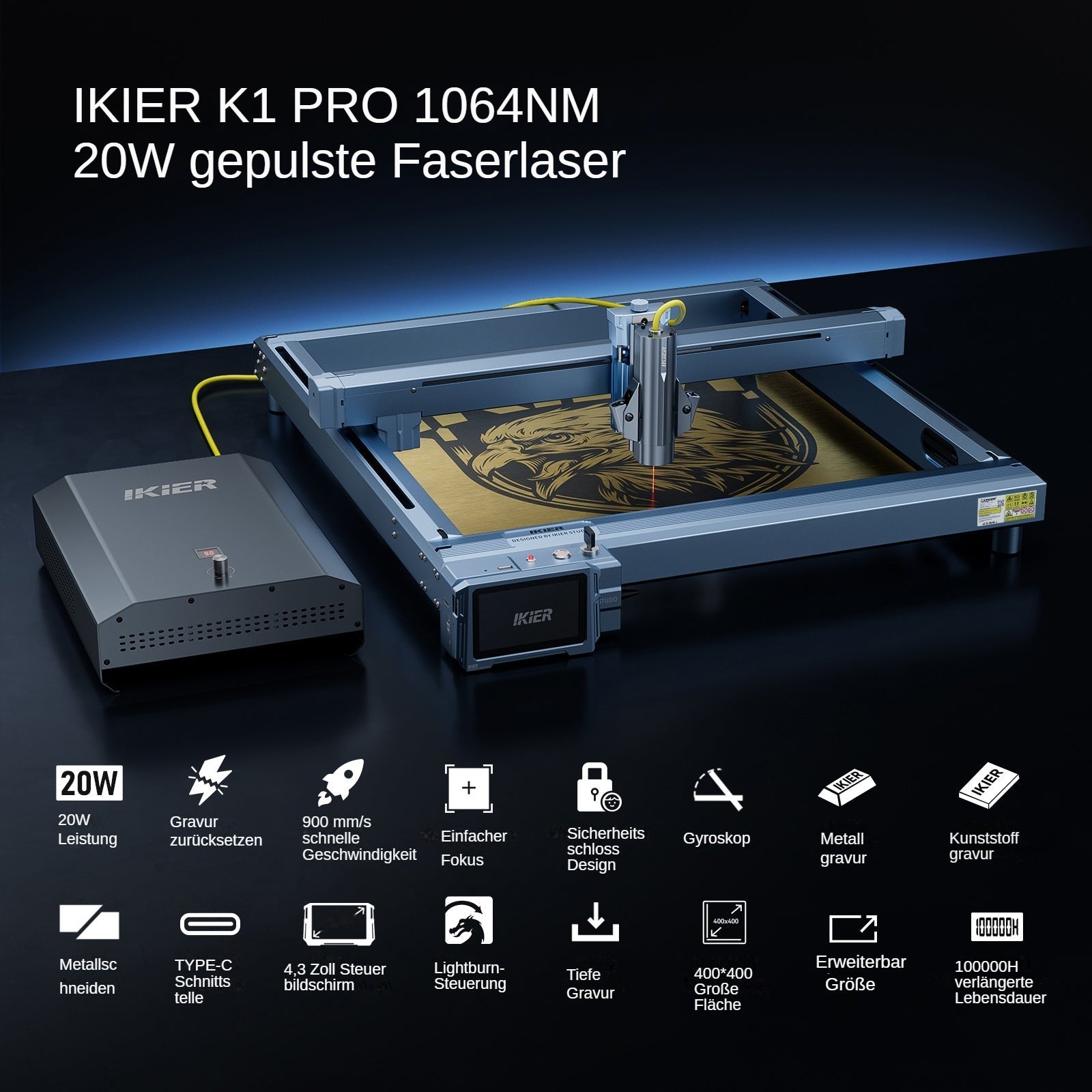 graveur laser à fibre iKier K1 Pro 1064nm 20W
